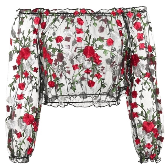 Sheer Floral Off the Shoulder Blouse - Picture 5 of 5